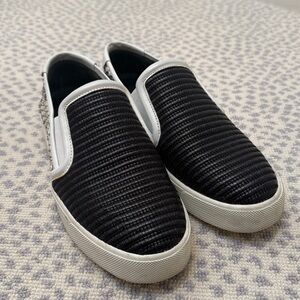 Vince Bram Textured Black and White Slip-On Sneakers